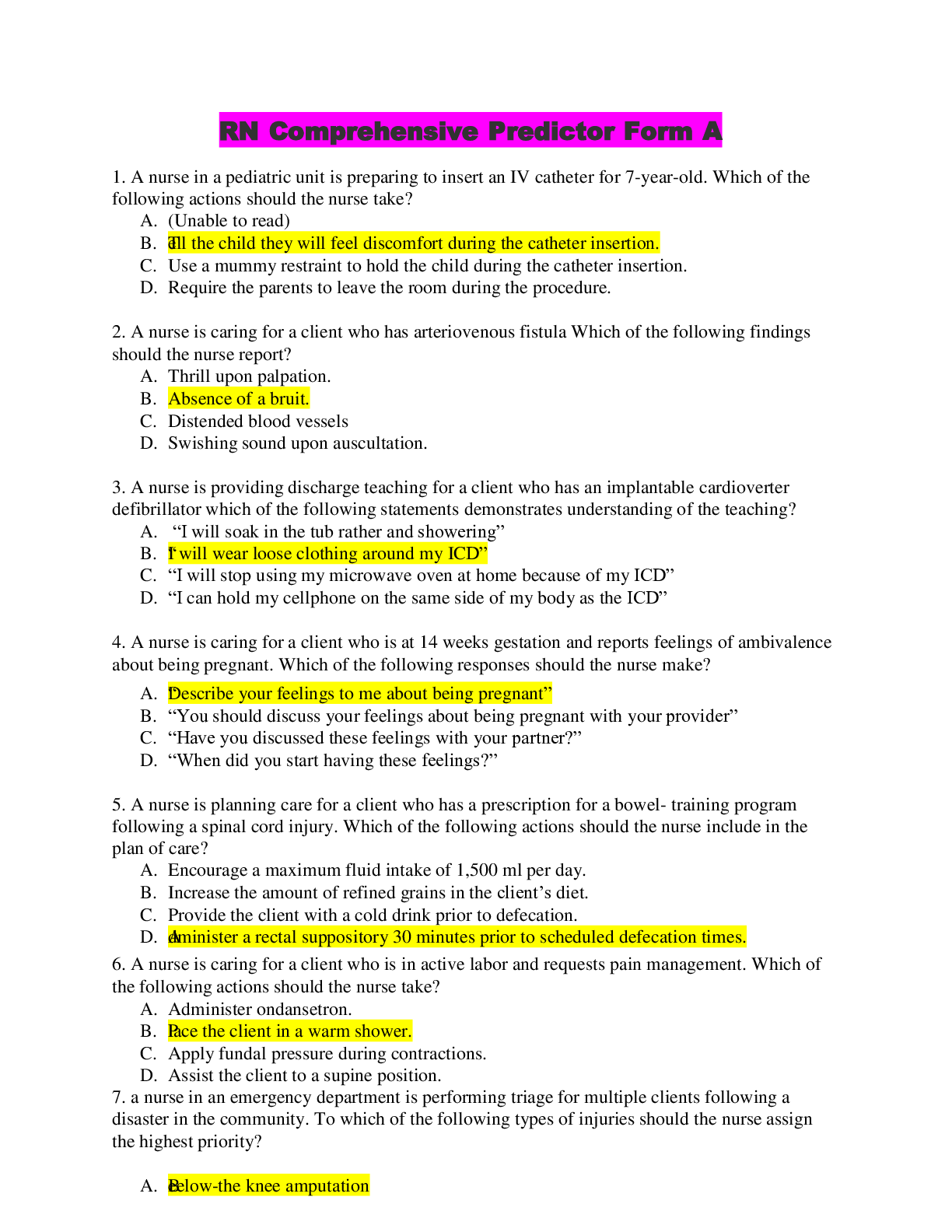 Preview image for RN Comprehensive Predictor Form A (COMPLETE GUIDE QUESTIONS AND ANSWERS)